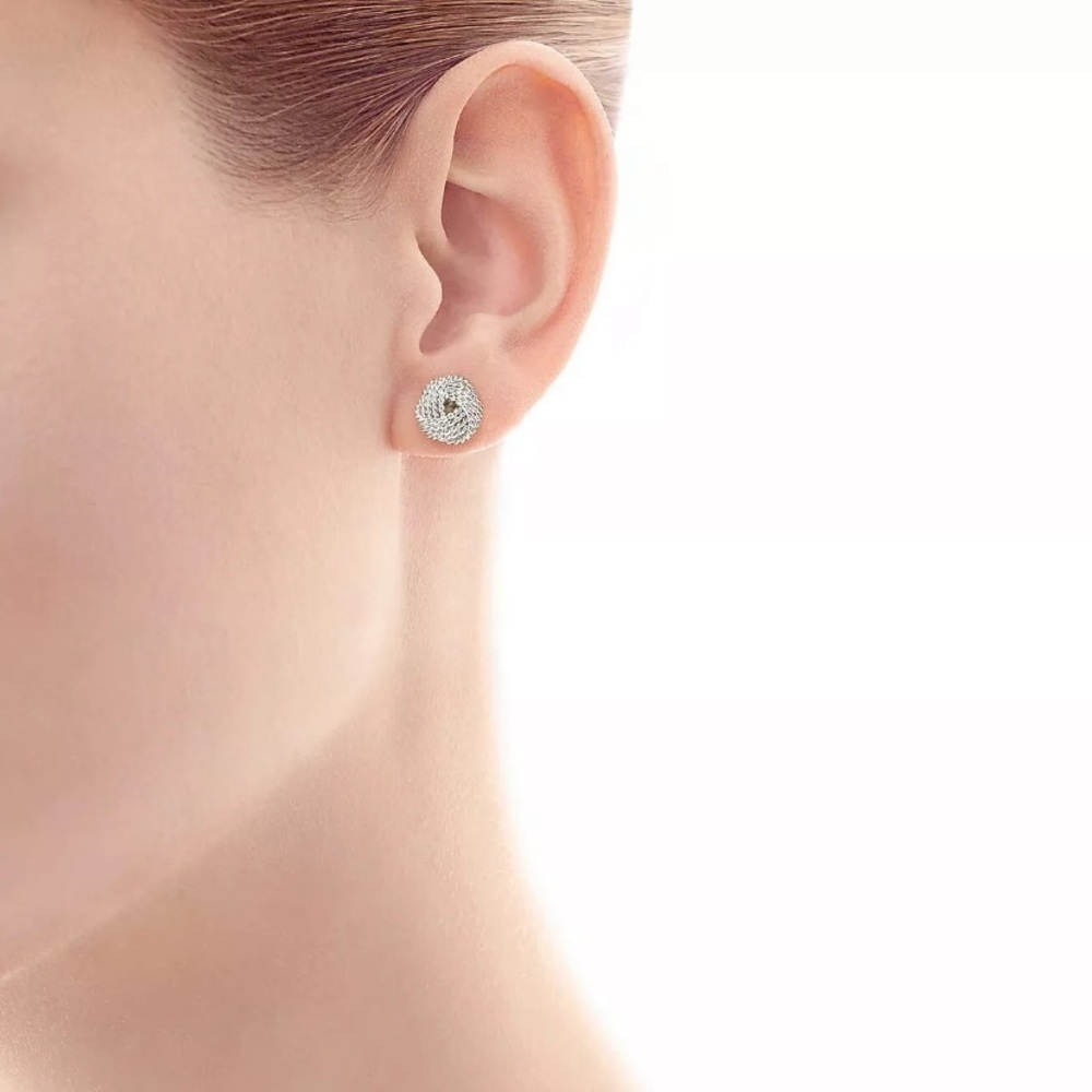 Tiffany & Co. White and Silver Pavé Disc Stud Earrings